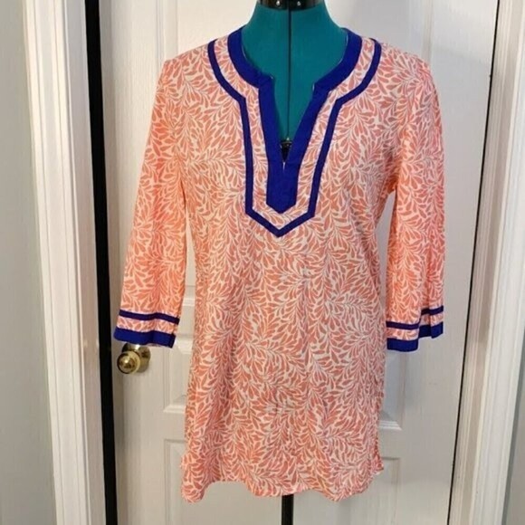 J. Crew V Neck Cotton Tunic Print Casual Long Sleeve Lightweight Summer Blouse - Picture 8 of 12